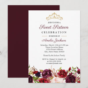 Invitation Marsala Bourgogne Rouge Floral Douce 16