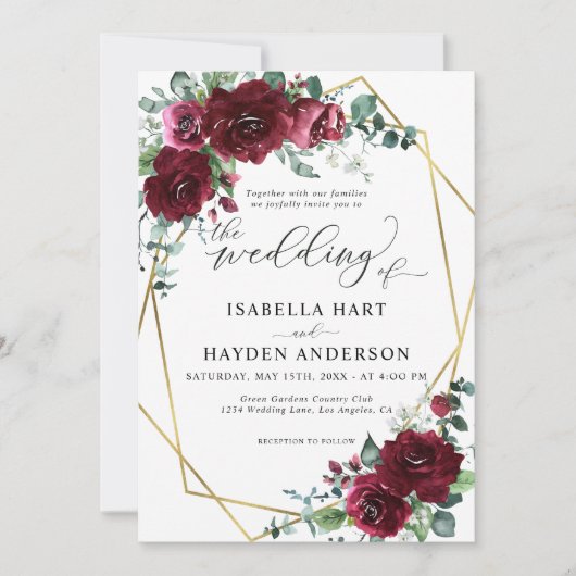 Invitation Marsala Bourgogne Rouge Floral Mariage (Devant)