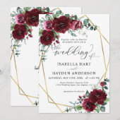 Invitation Marsala Bourgogne Rouge Floral Mariage (Devant / Derrière)