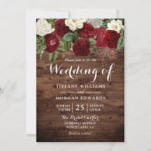 Invitation Marsala Bourgogne Russe Roses Rouges Mariage (Devant)