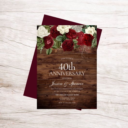 Invitation Marsala Bourgogne Rustique Rose 40e Anniversaire