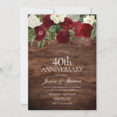 Invitation Marsala Bourgogne Rustique Rose 40e Anniversaire (Devant)
