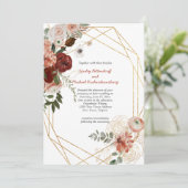 Invitation Marsala Bourgogne triple Mariage Floral (Debout devant)