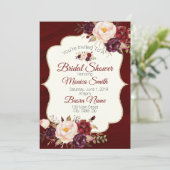 Invitation Marsala Burgandy Aquarelle Fête des mariées floral (Debout devant)