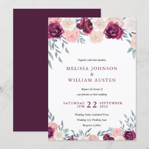 Invitation Marsala Burgundy Blush Aquarelle Mariage Floral