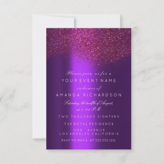 Invitation Marsala Burgundy Parties scintillant violet nuptia (Devant)