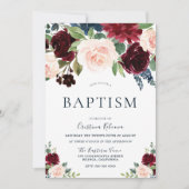 Invitation Marsala Burgundy Rouge Blush Floral Baptême (Devant)