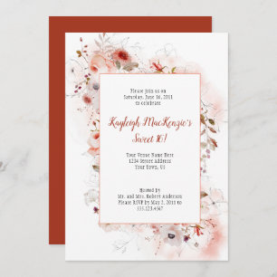 Invitation Marsala Burgundy Terracotta Floral Sweet 16