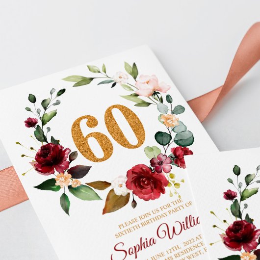 Invitation Marsala & Burgundy Wreath 60e anniversaire Invitat