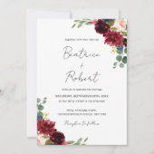 Invitation Marsala de Bourgogne et Mariage floral rose (Devant)