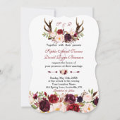 Invitation Marsala de Bourgogne Floral Antlers Monogram Maria (Devant)