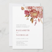Invitation Marsala Elegant Aquarelle Floral Mariage (Devant)