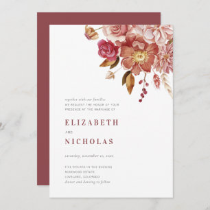 Invitation Marsala Elegant Aquarelle Floral Mariage