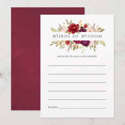 Invitation Marsala et Blush Floral Fête des mariées Conseils (Devant / Derrière)