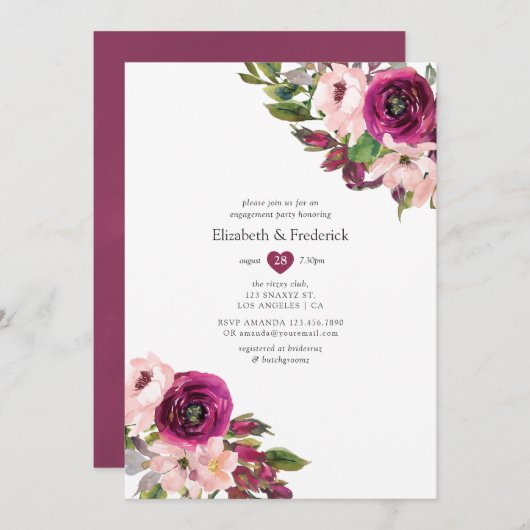 Invitation Marsala et Blush Floral Mariage (Devant / Derrière)