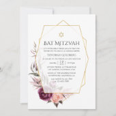 Invitation Marsala et Floral Rose Géométrique Bar Mitzvah (Devant)
