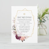 Invitation Marsala et Floral Rose Géométrique Bar Mitzvah (Debout devant)