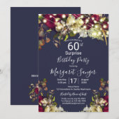 Invitation Marsala et ivoire Aquarelle Rose Surprise Party (Devant / Derrière)