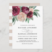 Invitation Marsala et Mariage d'aquarelle rose (Devant / Derrière)