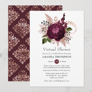 Invitation Marsala et Rose Gold Floral Douche virtuelle