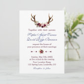 Invitation Marsala Floral Antlers Mariage de automne bleu mar (Debout devant)
