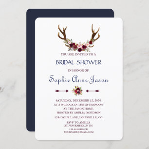 Invitation Marsala Floral Antlers Marine Fête des mariées d'a