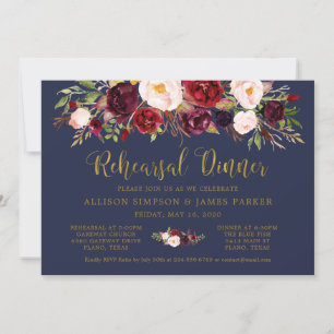 Invitation Marsala Floral Automne Gold Dinner Card