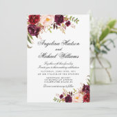 Invitation Marsala floral bordeaux (Debout devant)
