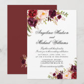 Invitation Marsala floral bordeaux (Devant / Derrière)