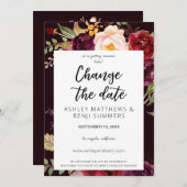 Invitation Marsala Floral Bourgogne foncée Changer la date V3 (Devant / Derrière)