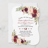 Invitation Marsala Floral Burgundy Stripes Mariage (Devant)