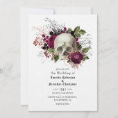 Invitation Marsala Floral Crâne Halloween Mariage gothique (Devant)