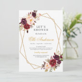 Invitation Marsala floral et or géométrique rose pâle (Debout devant)