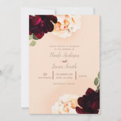 Invitation Marsala floral foncé Pêcher Élégant Mariage chic (Devant)