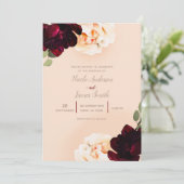 Invitation Marsala floral foncé Pêcher Élégant Mariage chic (Debout devant)