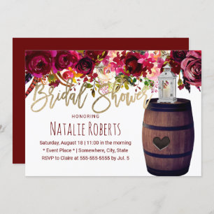 Invitation Marsala Floral Lanterne Vin Baril Fête des mariées