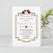 Invitation Marsala Floral Navy Blue Gold Fête des mariées de (Debout devant)