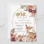 Invitation Marsala Floral One Deer Ful Girl Premier anniversa (Devant)