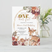 Invitation Marsala Floral One Deer Ful Girl Premier anniversa (Debout devant)