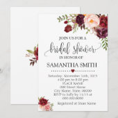 Invitation Marsala Floral Romantique Boho Chic Fête des marié (Devant / Derrière)