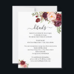 Invitation Marsala Floral Romantique Boho Chic Insert Card<br><div class="desc">Ajoutez votre propre libellé à la conception, pour des modifications supplémentaires (couleur de police, style de police, supprimer ou déplacer des éléments, modifier le libellé), cliquez sur personnaliser, faites défiler vers le bas, et cliquez sur le lien "cliquer pour customiser plus loin". ** Veuillez consulter la collection complète pour l'invitation...</div>