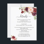Invitation Marsala Floral Romantique Boho Chic Insert Card<br><div class="desc">Ajoutez votre propre libellé à la conception, pour des modifications supplémentaires (couleur de police, style de police, supprimer ou déplacer des éléments, modifier le libellé), cliquez sur personnaliser, faites défiler vers le bas, et cliquez sur le lien "cliquer pour customiser plus loin". ** Veuillez consulter la collection complète pour l'invitation...</div>