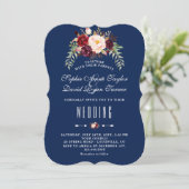 Invitation Marsala Floral Royal Navy Bleu Mariage (Debout devant)