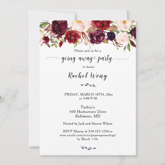 Invitation Marsala Floral Se Déplacer Parti Photo (Devant)