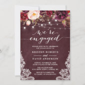 Invitation Marsala Floral String Lights Lace Engagement (Devant)