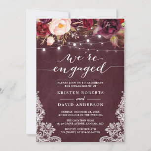 Invitation Marsala Floral String Lights Lace Engagement
