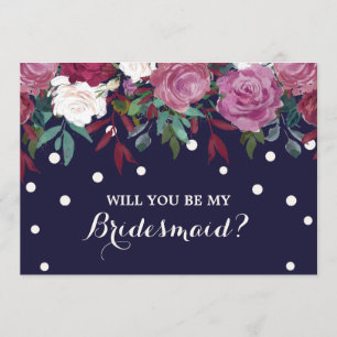 Invitation Marsala Floral sur Navy Will You Be My Bridesmaid