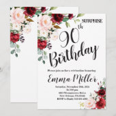 Invitation Marsala Floral Surprise 90e anniversaire (Devant / Derrière)