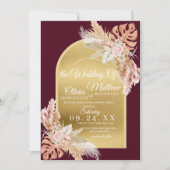 Invitation Marsala Gold Boho Mariage Pampas Fleurs (Devant)
