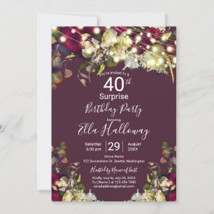 Invitation Marsala & Ivory Roses 40ème Surprise Party